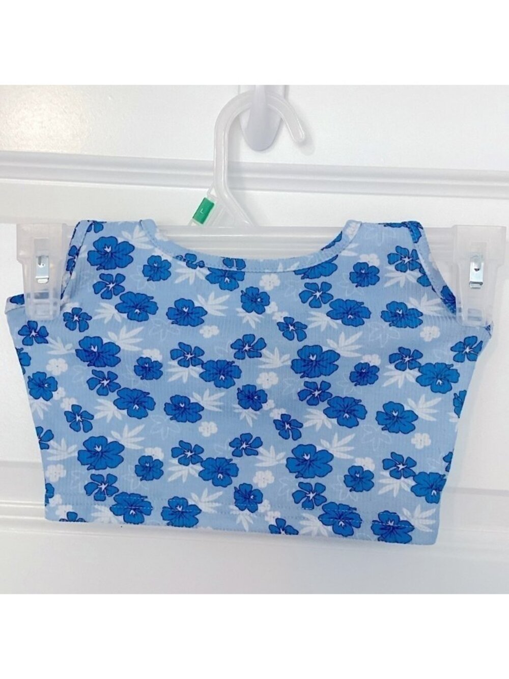 * Floral Knit Ribbed Halter Top Size 8 Blue White - Picture 4 of 7